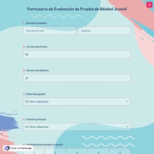 Formulario de Evaluación de Prueba de Béisbol Juvenil