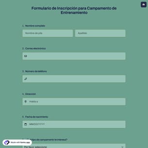 Formulario de Inscripción para Campamento de Entrenamiento