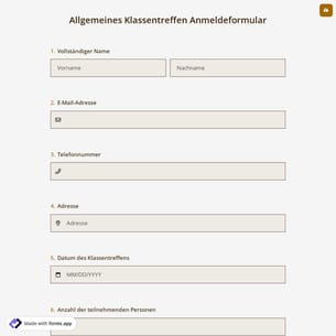 Allgemeines Klassentreffen Anmeldeformular