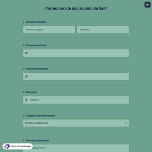 Formulario de Inscripción de Golf
