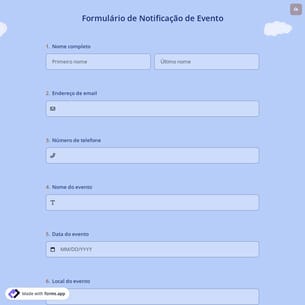 Formulário de Notificação de Evento