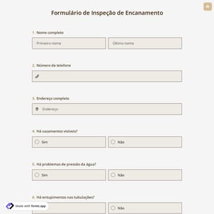 Formulário de Inspeção de Encanamento