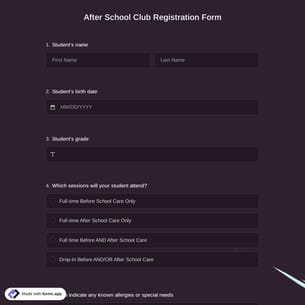 After School Club Registration Form