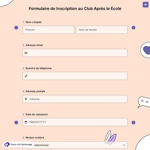 Formulaire de Inscription au Club Après le École