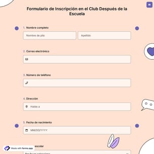 Formulario de Inscripción en el Club Después de la Escuela