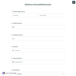 Athleten-Anmeldeformular