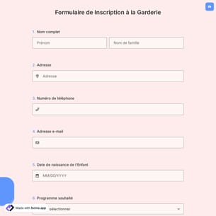 Formulaire de Inscription à la Garderie