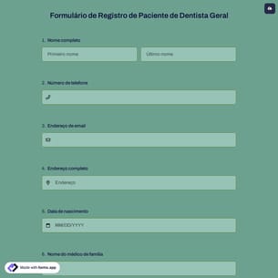 Formulário de Registro de Paciente de Dentista Geral