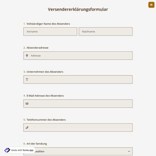 Versendererklärungsformular