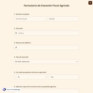 Formulario de Exención Fiscal Agrícola