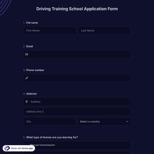 Driving Training School Application Form