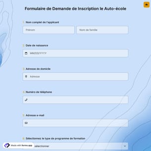 Formulaire de Demande de Inscription le Auto-école