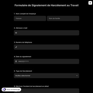 Formulaire de Signalement de Harcèlement au Travail