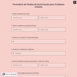 Formulário de Pedido de Autorização para Cuidados Infantis