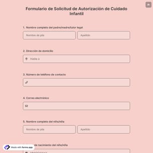 Formulario de Solicitud de Autorización de Cuidado Infantil