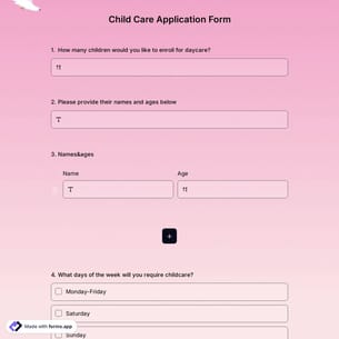 Child Care Application Form