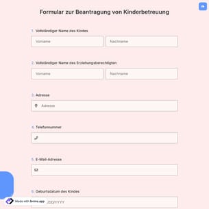Formular zur Beantragung von Kinderbetreuung