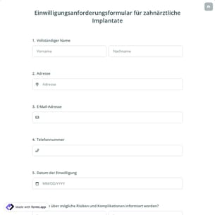 Formular für die Zustimmung zu Zahnimplantaten