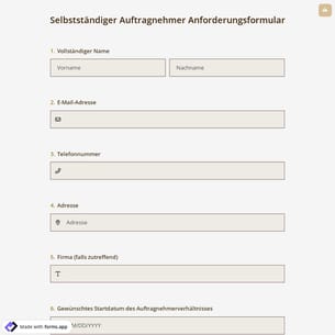 Selbstständiger Auftragnehmer Anforderungsformular