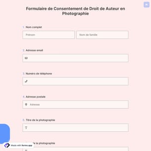 Formulaire de Consentement de Droit de Auteur en Photographie