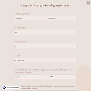 Fotografie Copyright-Einwilligungsformular