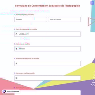 Formulaire de Consentement du Modèle de Photographie