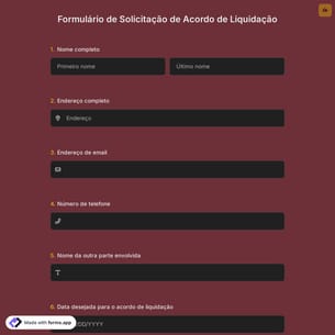 Formulário de Solicitação de Acordo de Liquidação
