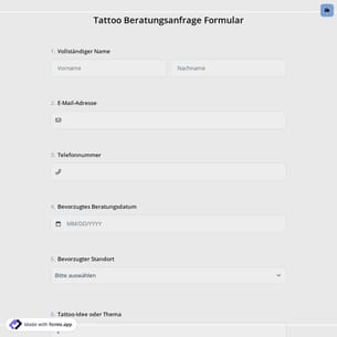 Tattoo Beratungsanfrage Formular
