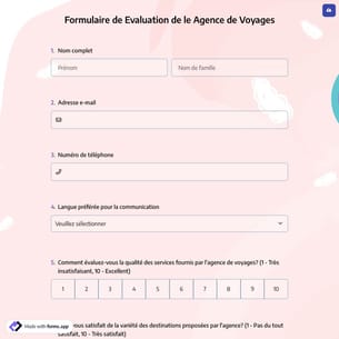 Formulaire de Evaluation de le Agence de Voyages