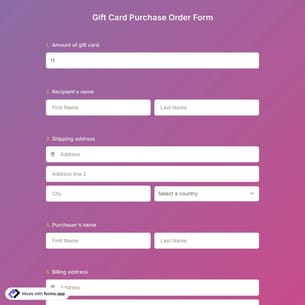 Gift Card Purchase Order Form