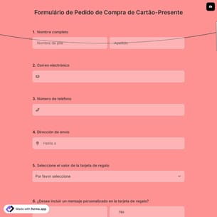 Formulário de Pedido de Compra de Cartão-Presente