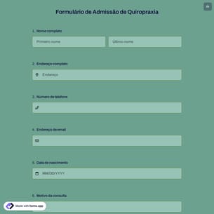 Formulário de Admissão de Quiropraxia