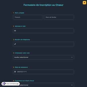 Formulaire de Inscription au Chœur