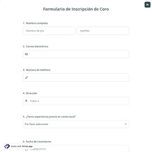 Formulario de Inscripción de Coro