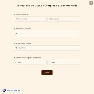Formulário de Lista de Compras de Supermercado