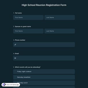 High School Reunion Registration Form