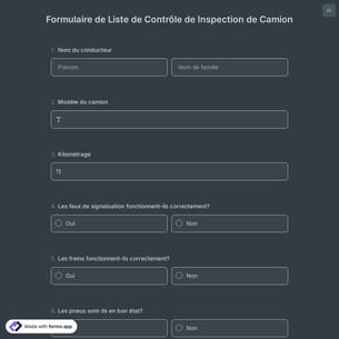 Formulaire de Liste de Contrôle de Inspection de Camion