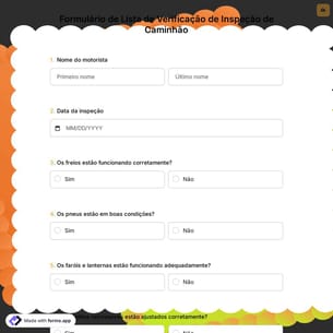Formulário de Lista de Verificação de Inspeção de Caminhão