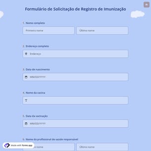 Formulário de Solicitação de Registro de Imunização