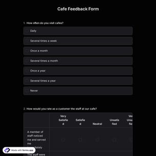 Cafe Feedback Form