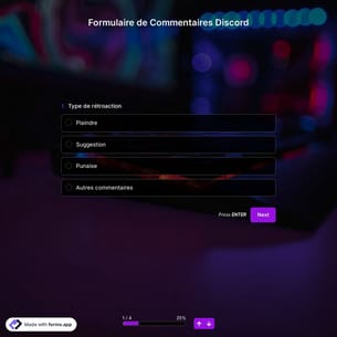 Formulaire de Commentaires sur Discord