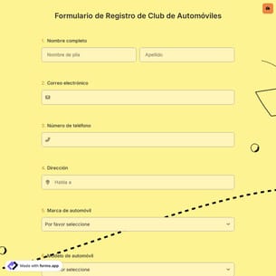 Formulario de Registro de Club de Automóviles
