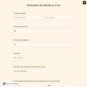 Formulário de Adesão ao Coro