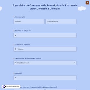 Formulaire de Commande de Prescription de Pharmacie pour Livraison à Domicile