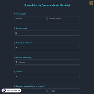 Formulaire de Commande de Matériel
