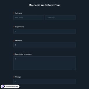 Mechanic Work Order Form