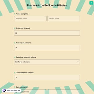 Formulário de Pedido de Bilhetes