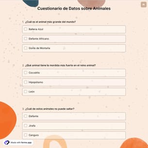 Cuestionario de Datos sobre Animales