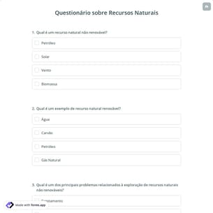 Questionário sobre Recursos Naturais