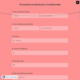 Formulaire de Admission à la Maternelle